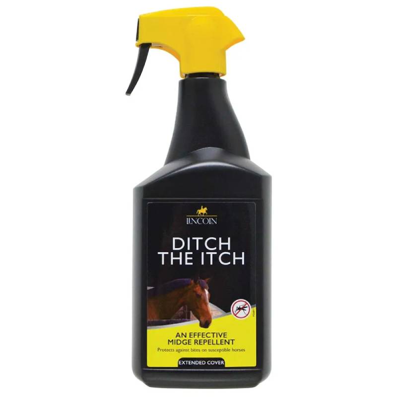 Lincoln Ditch The Itch 1Ltr midge repellent spray for horses by Lincoln, black bottle.