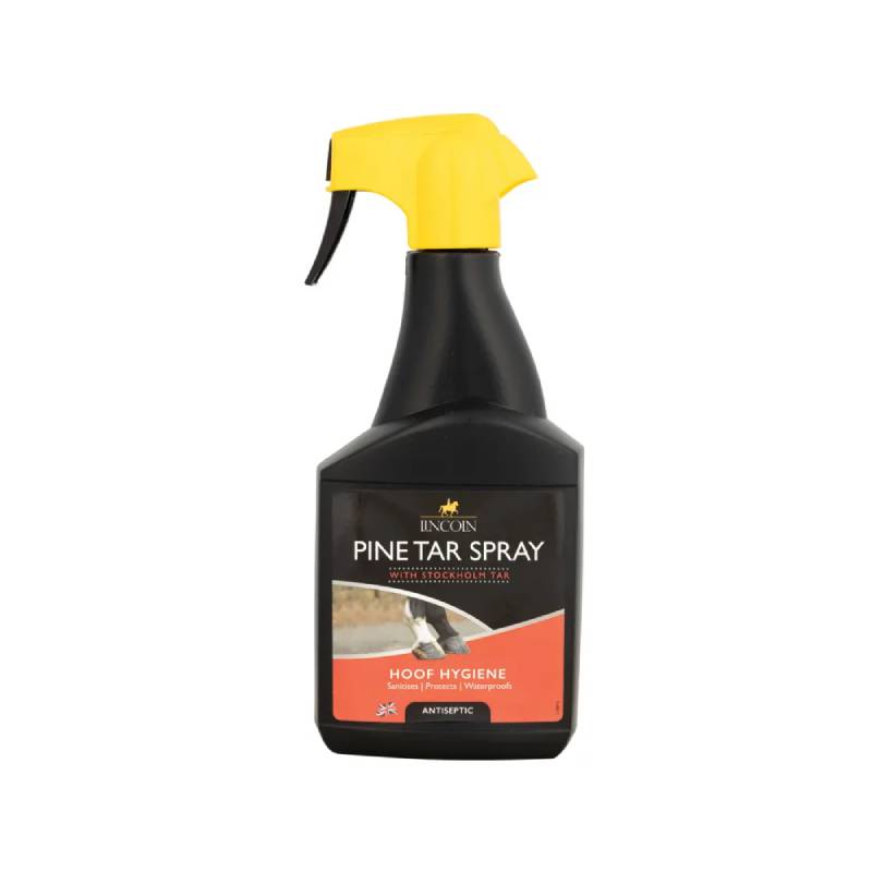 Lincoln Pine Tar Spray 500ml, hoof care by Lincoln with yellow trigger top for hygiene.