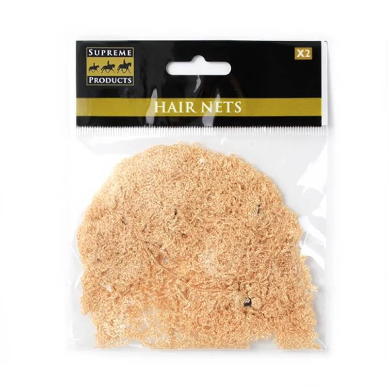 A pack of two blonde Supreme Products Hair Net Standard Weight hair nets.