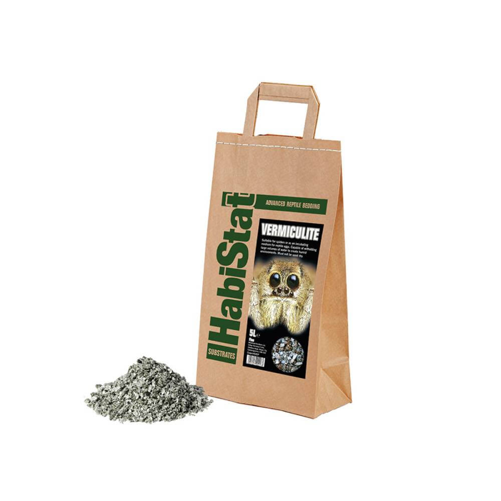 Arcadia HabiStat Vermiculite Substrate Fine in a brown paper bag with a pile for egg incubation.