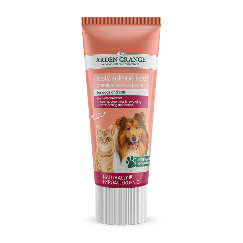 Arden Grange Tasty Salmon Paste 75g—a grainfree treat for dogs and cats.