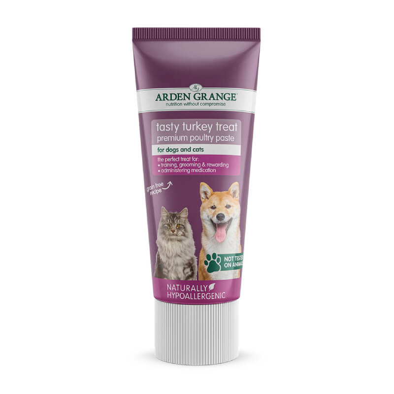 Arden Grange Tasty Turkey Paste 75g—a grain free treat and training aid for dogs and cats.