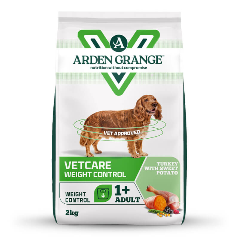 Arden Grange VetCare Weight Control dry dog food for diabetes and grain-free diets.