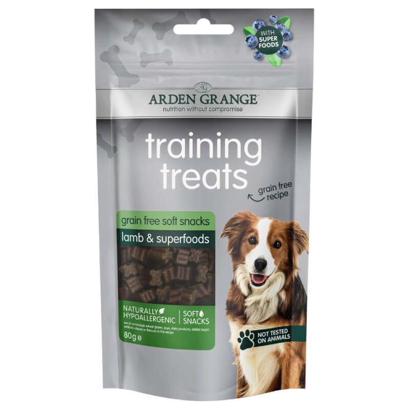 Arden Grange Grain Free Training Treats Lamb & Superfoods 80g—hypoallergenic dog snacks.