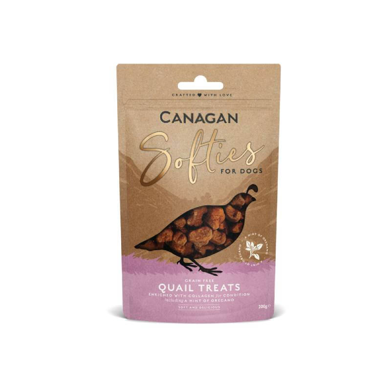 Canagan Dog Softies Quail 200g pouch with a bird image on the front.