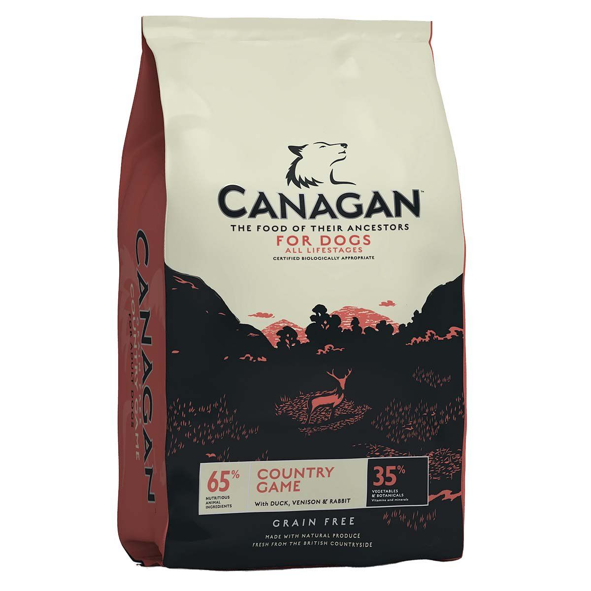Bag of Canagan Country Game Dog Dry Food featuring a countryside illustration on the front.