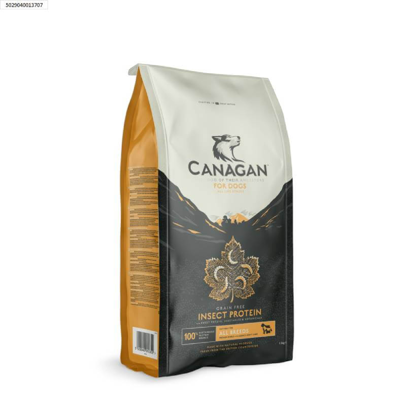 Canagan Insect for Dogs, grain-free, in orange and white packaging.