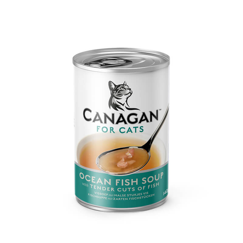 Canagan Ocean Fish Cat Soup 140g hydrates your cat with real fish pieces in every serving.