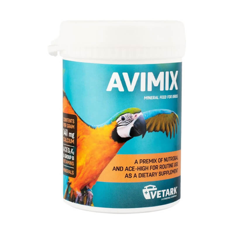 Vetark Avimix 50g—mineral feed for birds with vitamins and calcium, by Vetark.