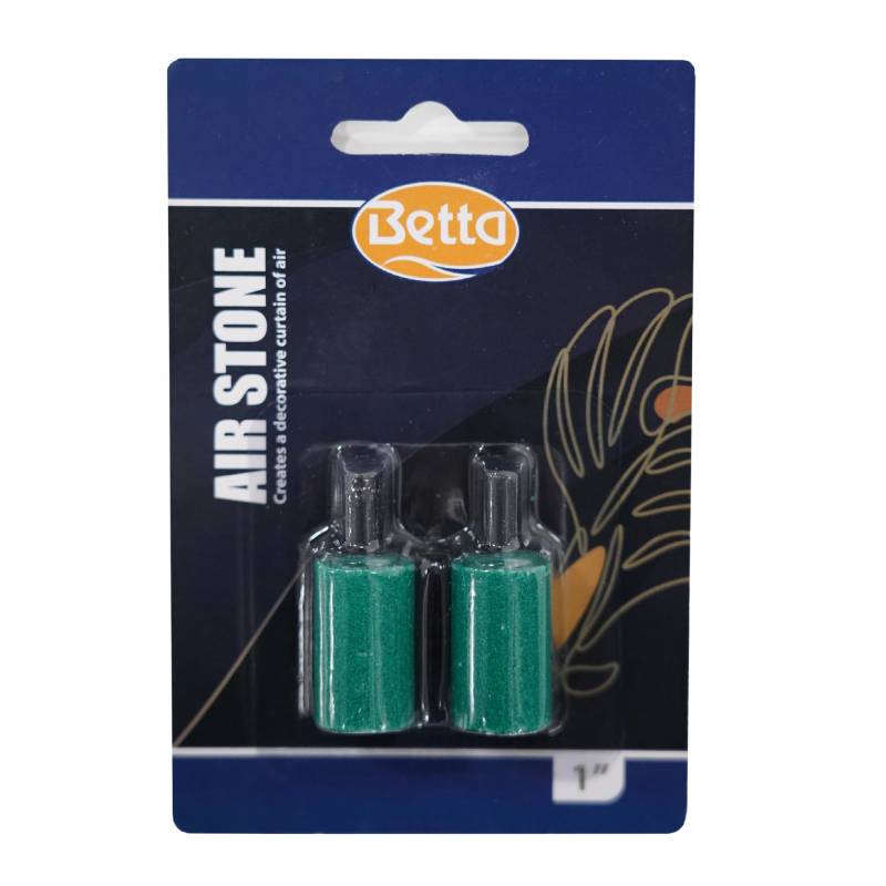 Betta 1" Airstone 2 Pack in plastic packaging with blue backing.