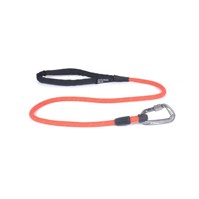Mountain Paws Rope Dog Lead: durable red lead with black handle and metal carabiner clip.