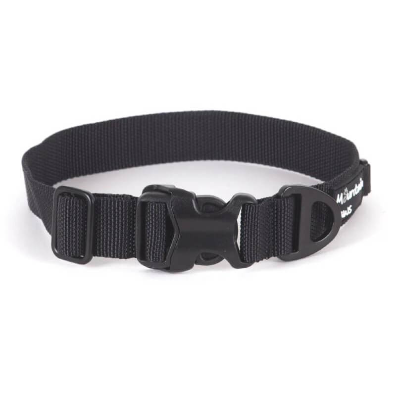 Mountain Paws Extra Tough Dog Collar Black with adjustable loop and plastic buckle.