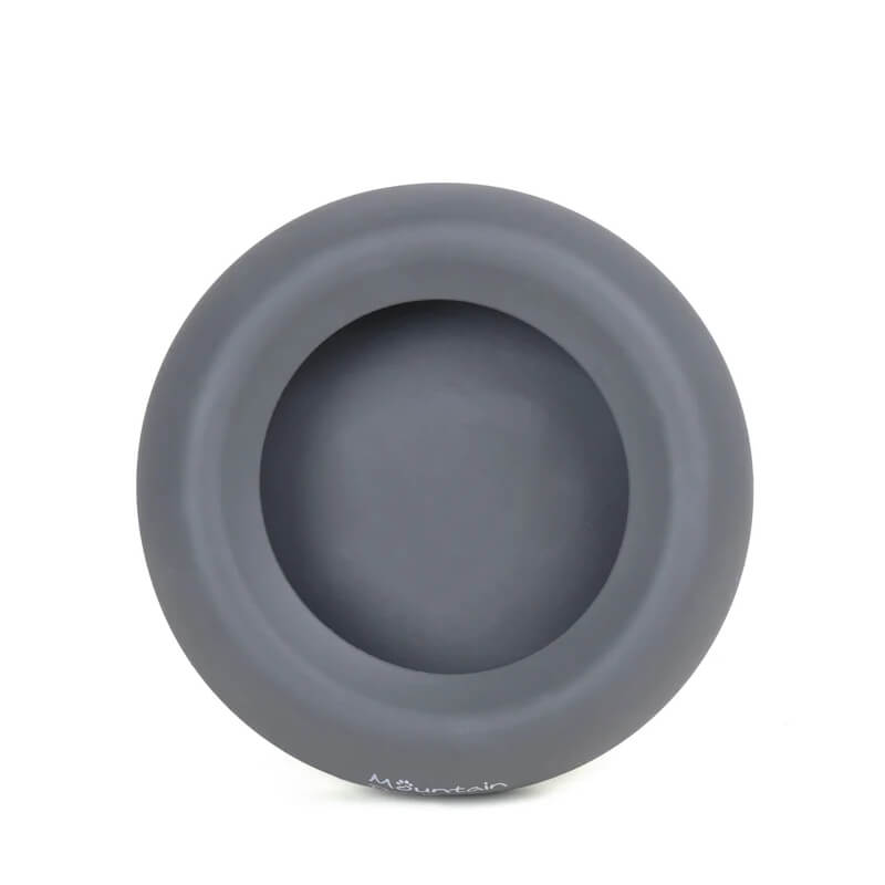 Mountain Paws Splashproof Dog Bowl—gray, BPA-free, round, non-slip; top view.