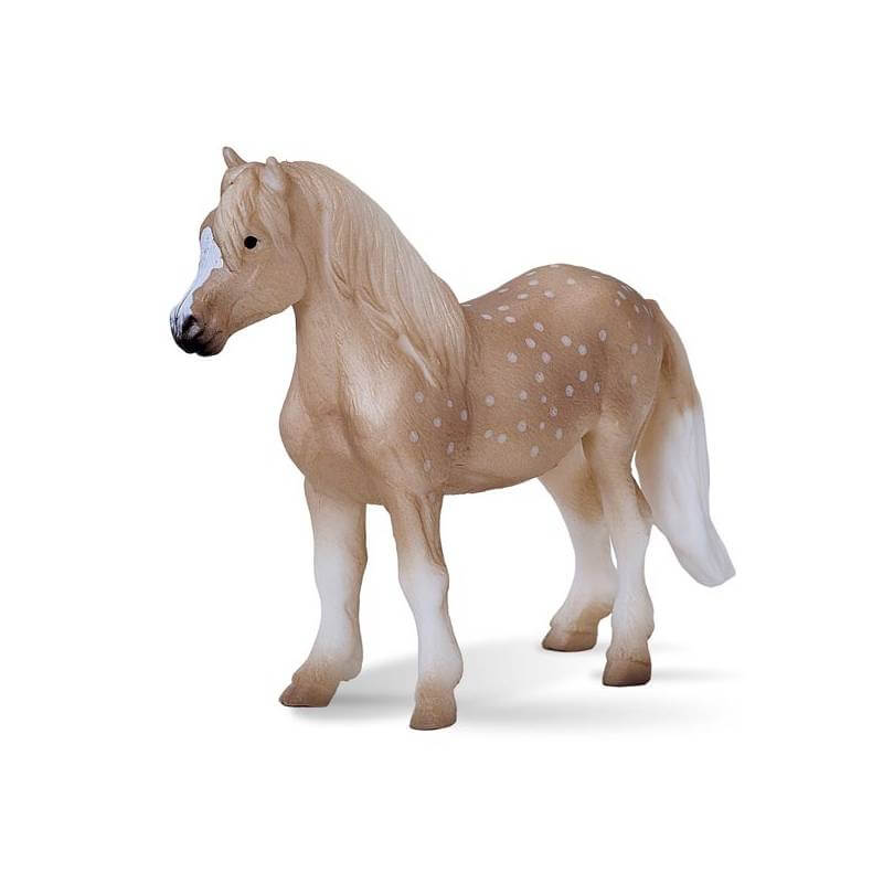Mojo Welsh Pony toy model horse with a light brown body, white spots, legs, and tail.