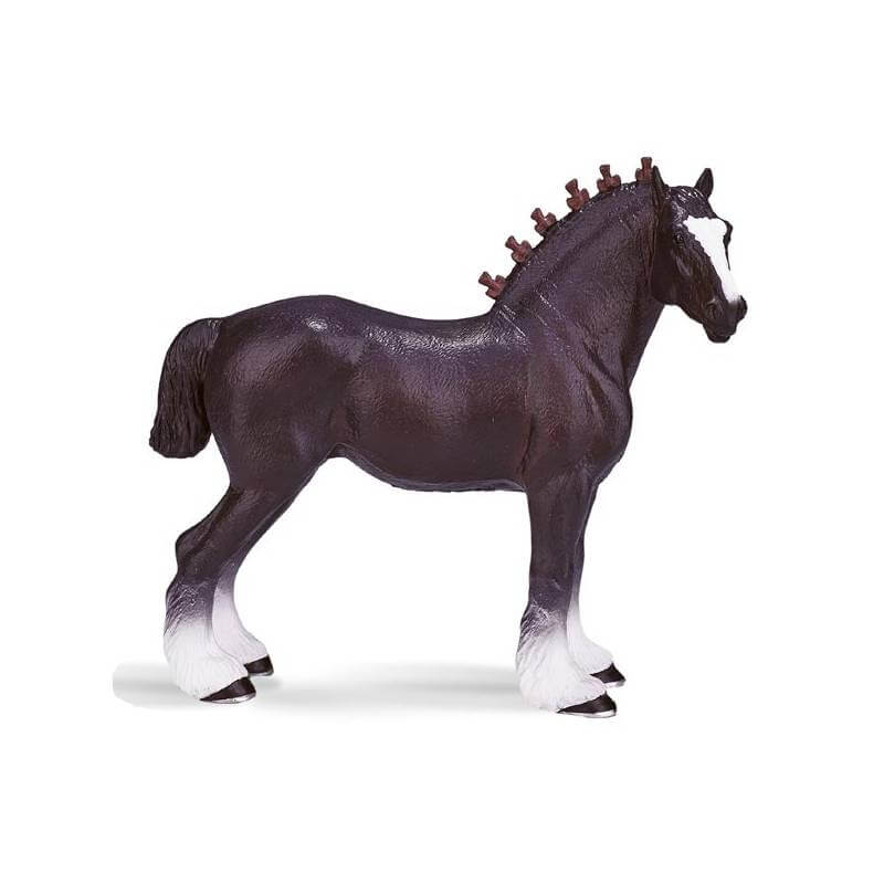 Mojo Shire Horse Toy Model: a dark horse with white legs and braided mane.