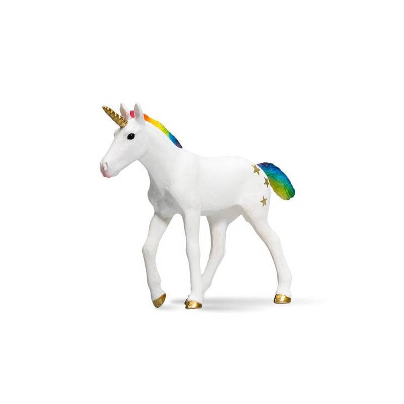 Mojo Unicorn Rainbow Baby Toy Model Horse by Mojo with a gold horn and rainbow mane.