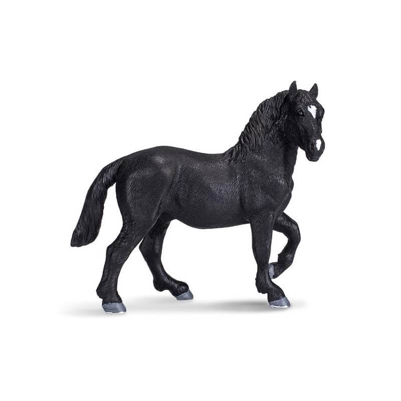 The Mojo Percheron Toy Model Horse by Mojo features a white forehead mark on a white background.