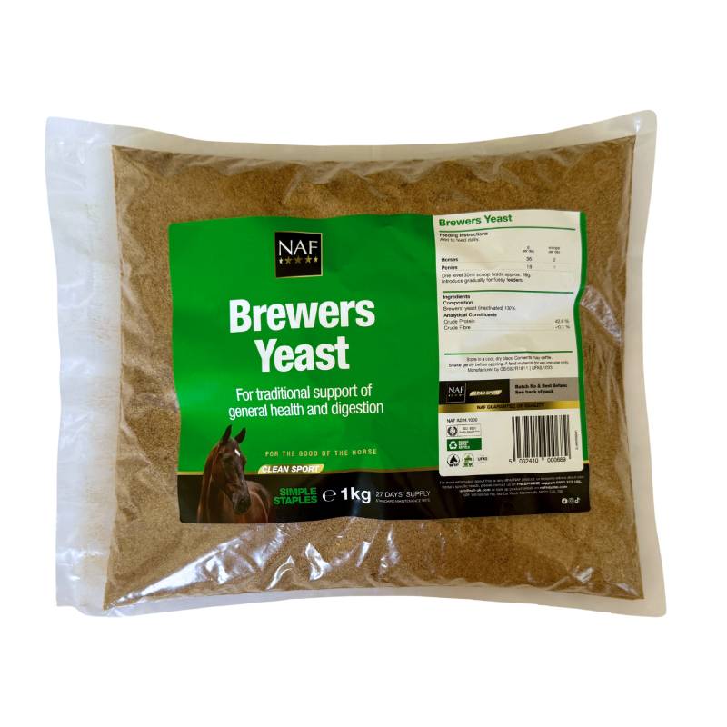 NAF Brewers Yeast 1kg: natural horse supplement for digestive and overall health.