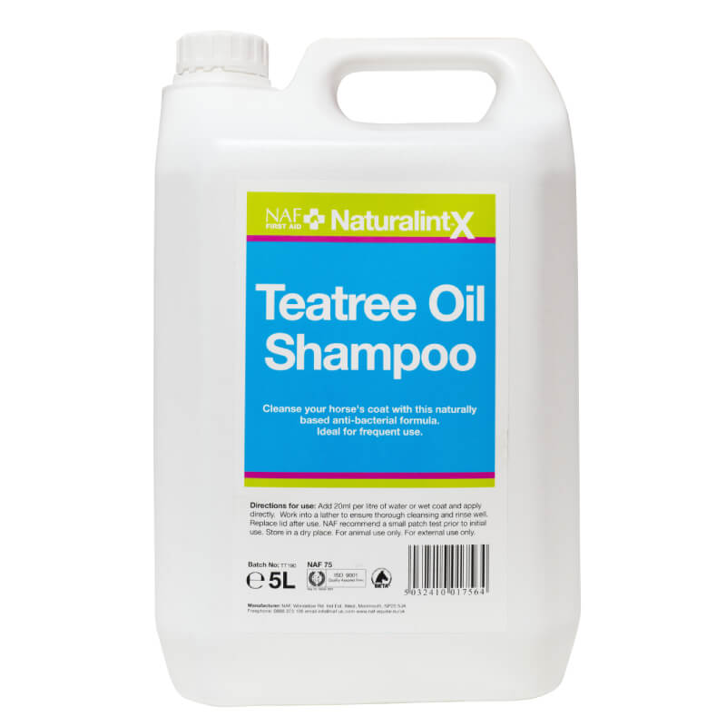 NAF Tea Tree Oil Shampoo, 5L—for horses; antibacterial care for a shiny coat.