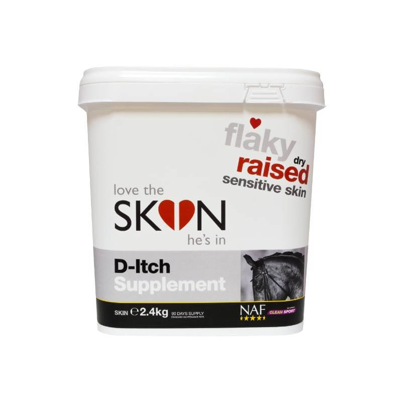 NAF D-Itch 2.4kg tub for itchy, flaky, sensitive horse skin.