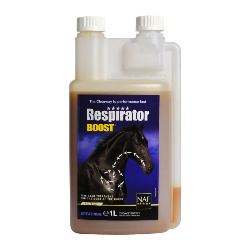 1L NAF Respirator Boost for respiratory support and healthy lung function in horses.