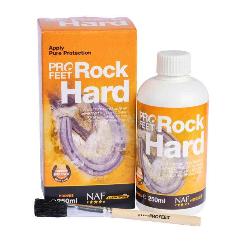NAF Pro Feet Rock Hard 250ml with applicator brush for brittle hooves.