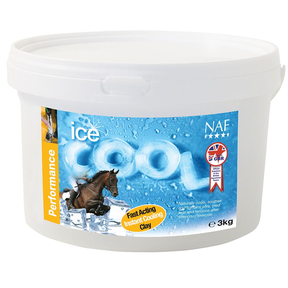 NAF Ice Cool 3kg: Cooling clay for sore legs and tendons, in a white tub with blue label.