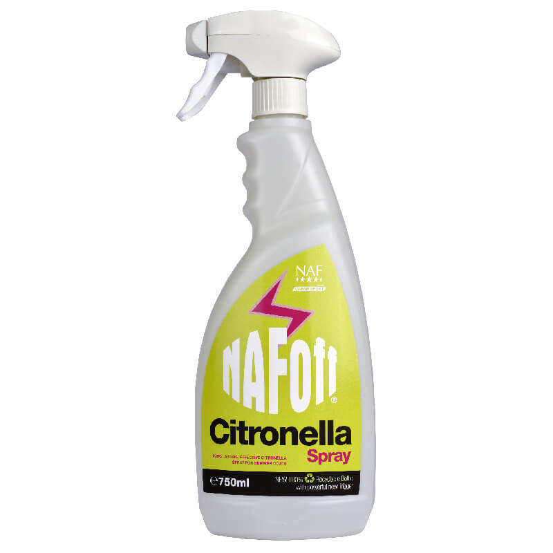 NAF Off Citronella Spray by NAF features a yellow label and provides a long-lasting scent.