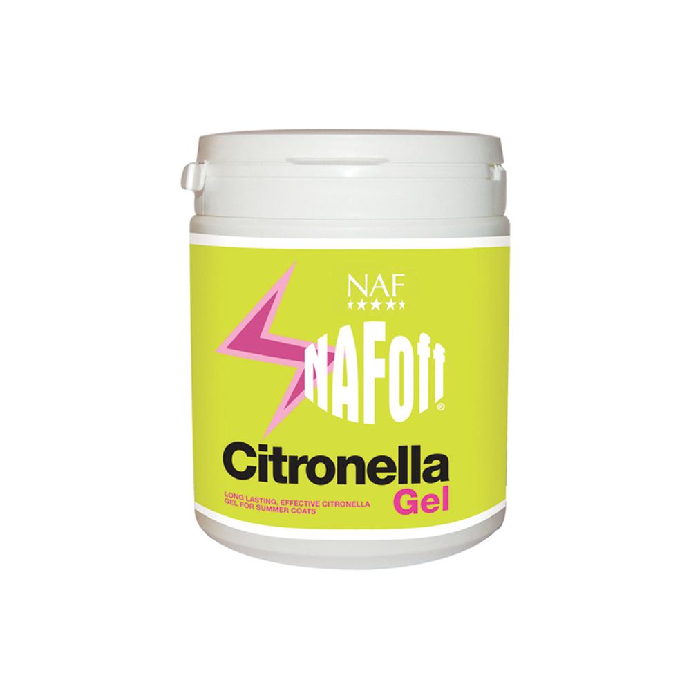 NAF Off Citronella Gel 750g is a white tub gel with a yellow-pink label for lasting protection.