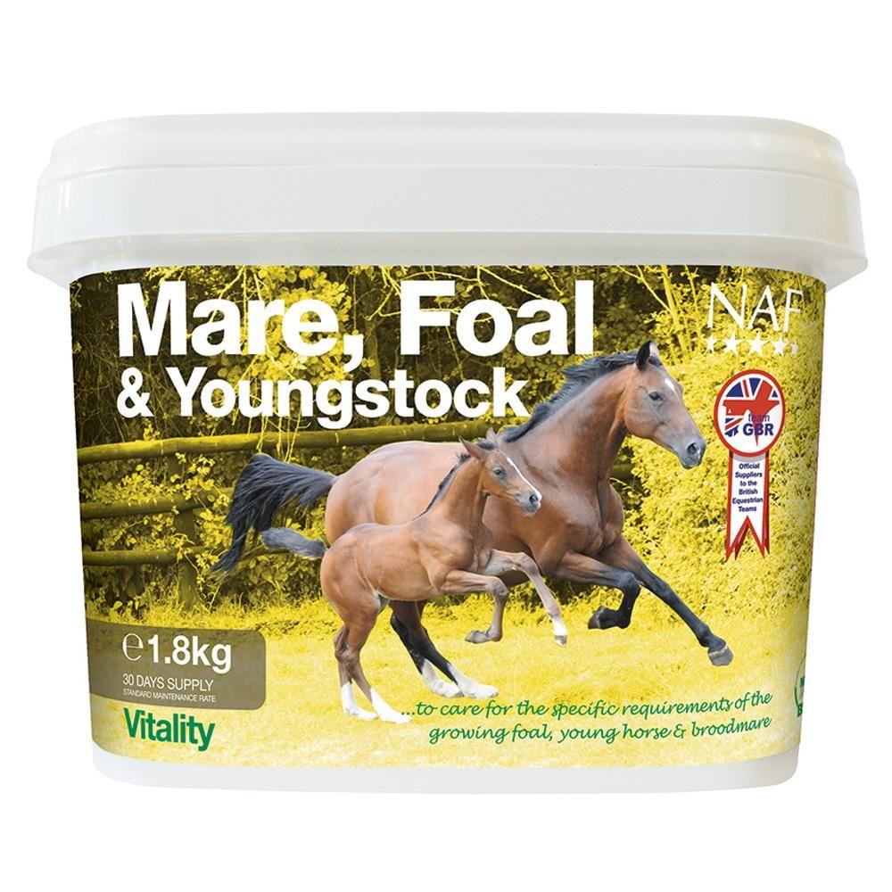 NAF Mare Foal &amp; Youngstock Supplement 1.8kg—supports equine bone development.