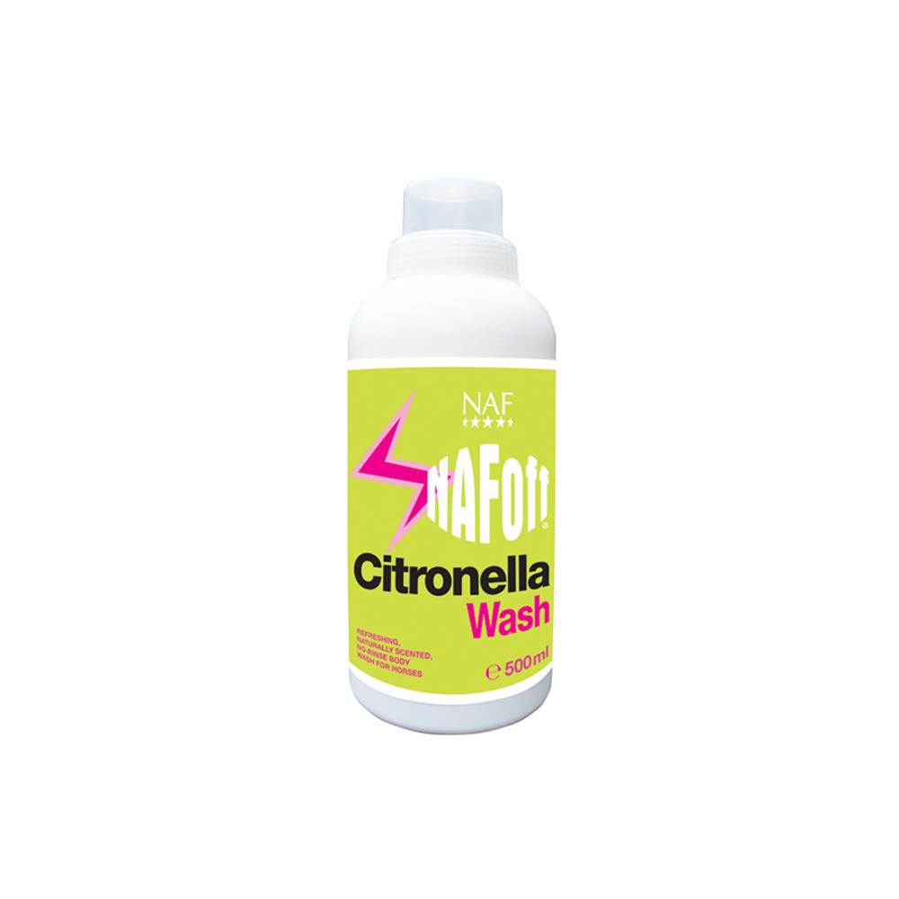 NAF Citronella Wash 500ml for horses with a bright yellow and pink label.