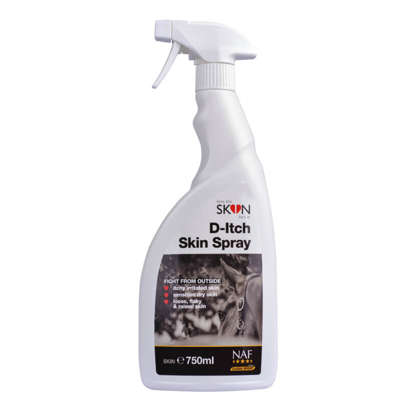 NAF Love The Skin He's In Skin Spray 750ml offers fast relief for itchy horse skin.