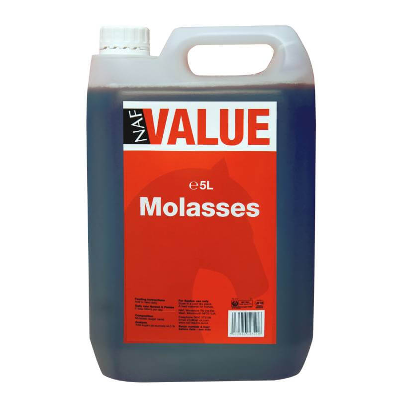 NAF Value Molasses 5Ltr—horse molasses with a red label and horse silhouette.
