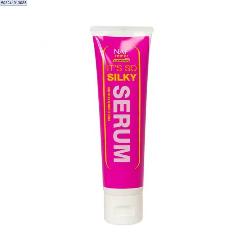 NAF Its So Silky Serum 100ml in a pink tube with white cap leaves hair shiny.