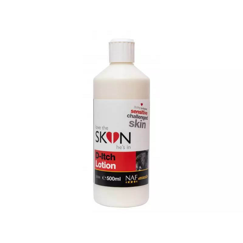NAF D'Itch Lotion, 500ml—soothes irritated horse skin; ideal for sensitive types.