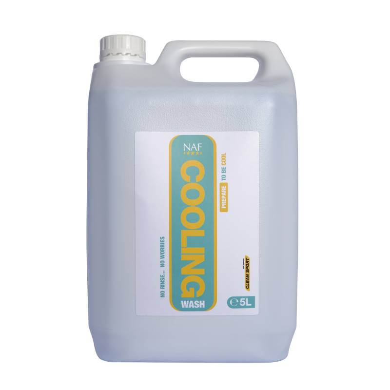 NAF Cooling Wash 5Ltr with white cap and label to refresh tired muscles.