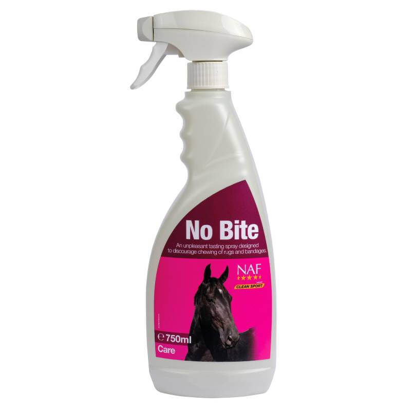 NAF No Bite Spray 750ml: anti-chew spray with horse image on a pink label.