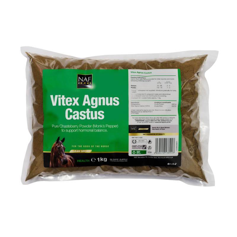 NAF Vitex Agnus Castus 1kg supports hormonal balance in horses.