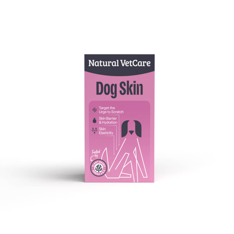 NAF NVC Skin Oil 100ml: omega-rich itch relief; NAF brand. Box features a dog illustration.