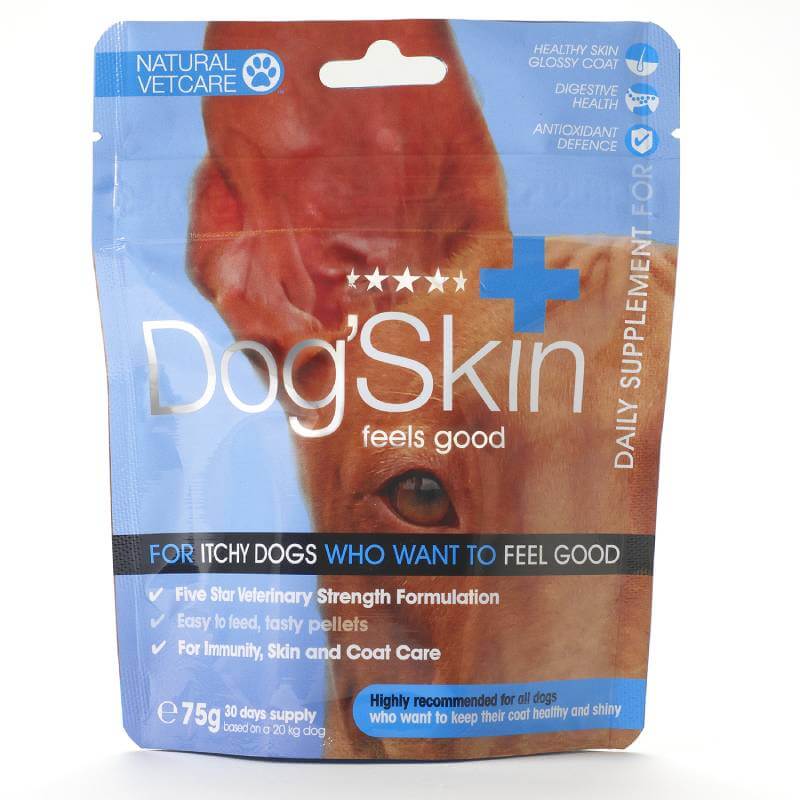 NAF NVC Skin 75g pouch for dog skin and coat support with omega 3 &amp; 6 fatty acids.
