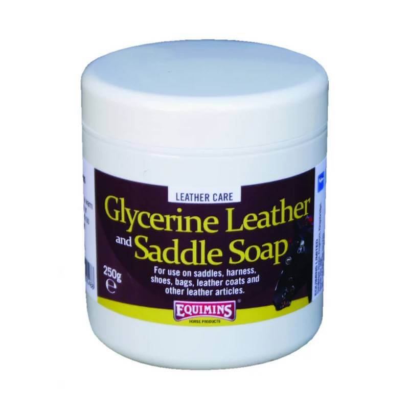 Equimins Leather Soap 250g by Equimins Ltd: white jar leather tack cleaner.