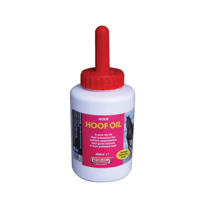 Equimins Ltd Hoof Oil with Brush 400ml, ideal for split hooves.