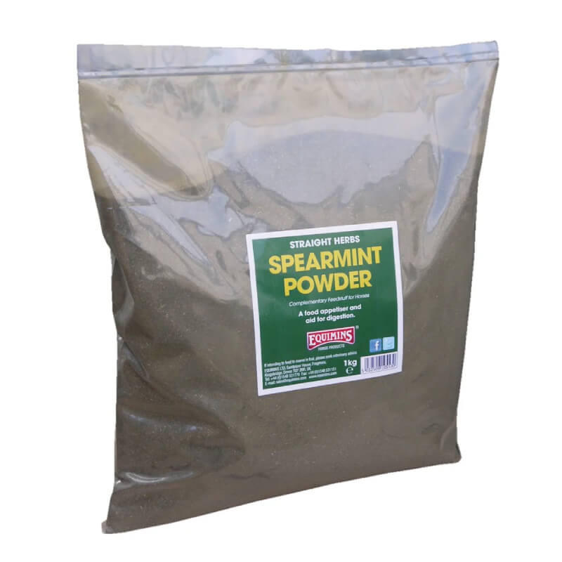 Equimins Ltd Spearmint Powder 1kg bag—natural digestive support for horses.