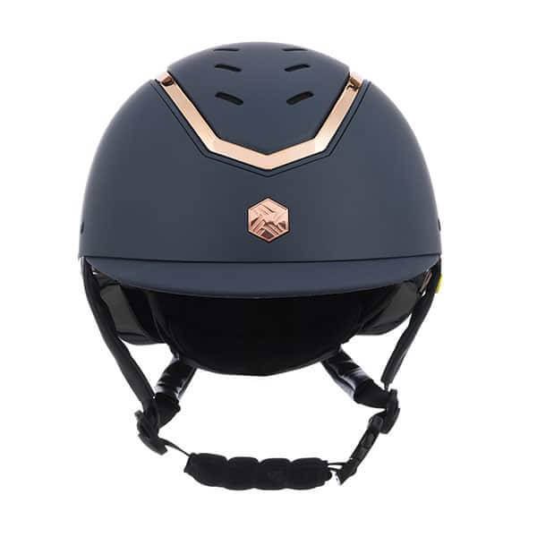 Eqx by Charles Owen Kylo Navy Matte/Rose Gold Wide Peak helmet, front view.