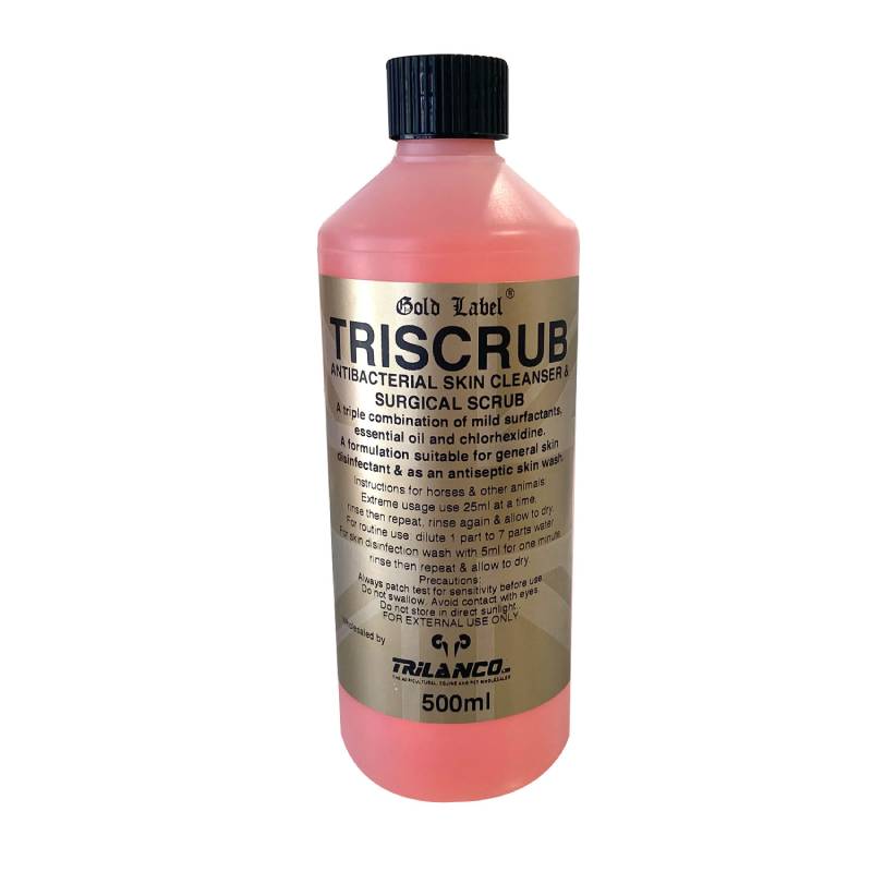 Gold Label Triscrub 500ml surgical scrub and skin disinfectant.