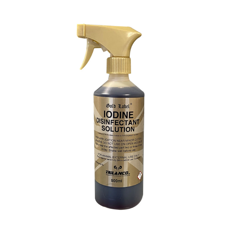 Gold Label Iodine Spray 500ml, for external animal use.