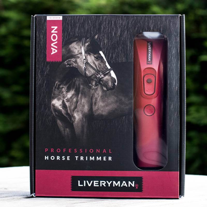 Liveryman Trimmer Nova in packaging labeled "Liveryman Professional" for horse grooming.