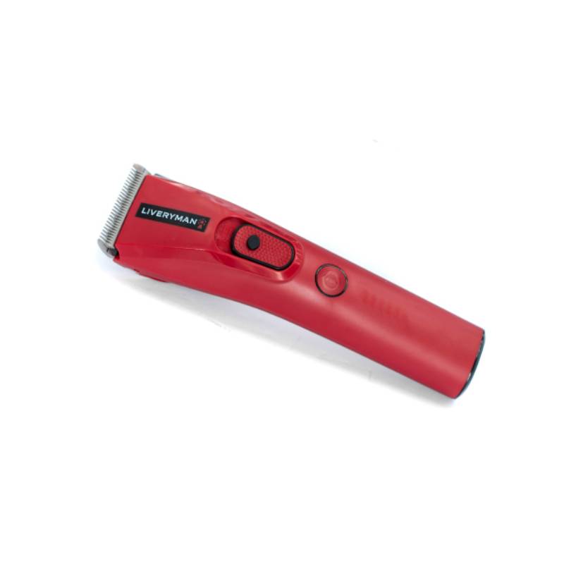 Red Liveryman Trimmer Nova with silver blades for pro grooming on a white background.