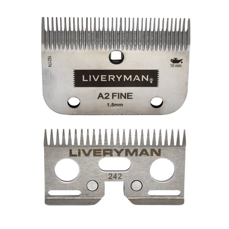 Liveryman Cutter &amp; Comb A2 Fine 1.5mm blades displayed on a white background.