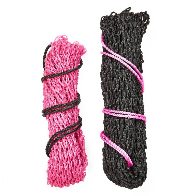 Two Elico Little Piggy Haynets: one pink/black, one black/pink.